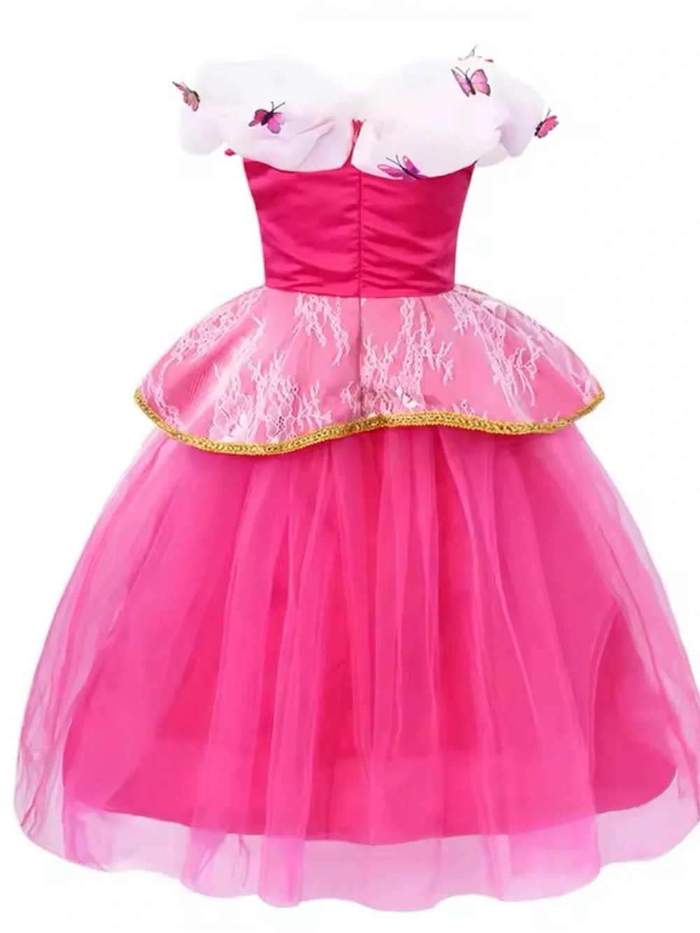 Girls' Pink Princess Tulle Gown Costume with Butterfly Accents